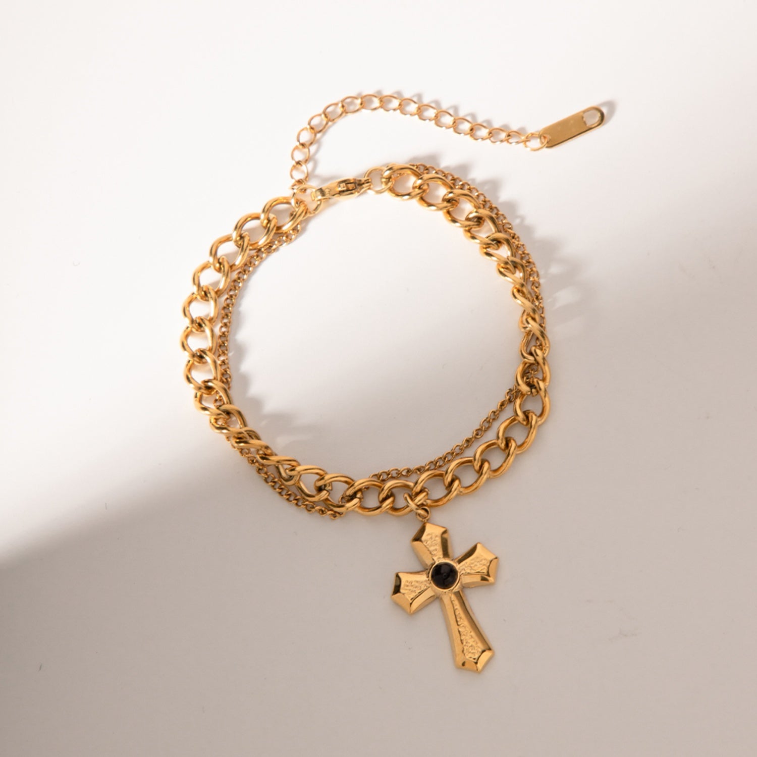 Beach Rose Co.Gold Cross Pendant Double - Layered Bracelet