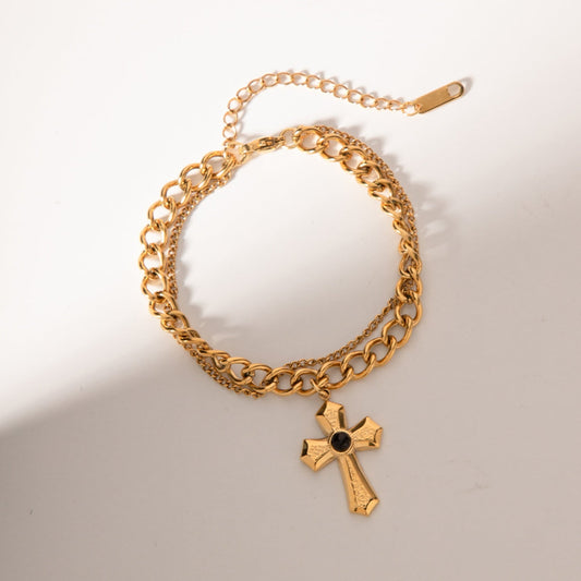 Beach Rose Co.Gold Cross Pendant Double - Layered Bracelet