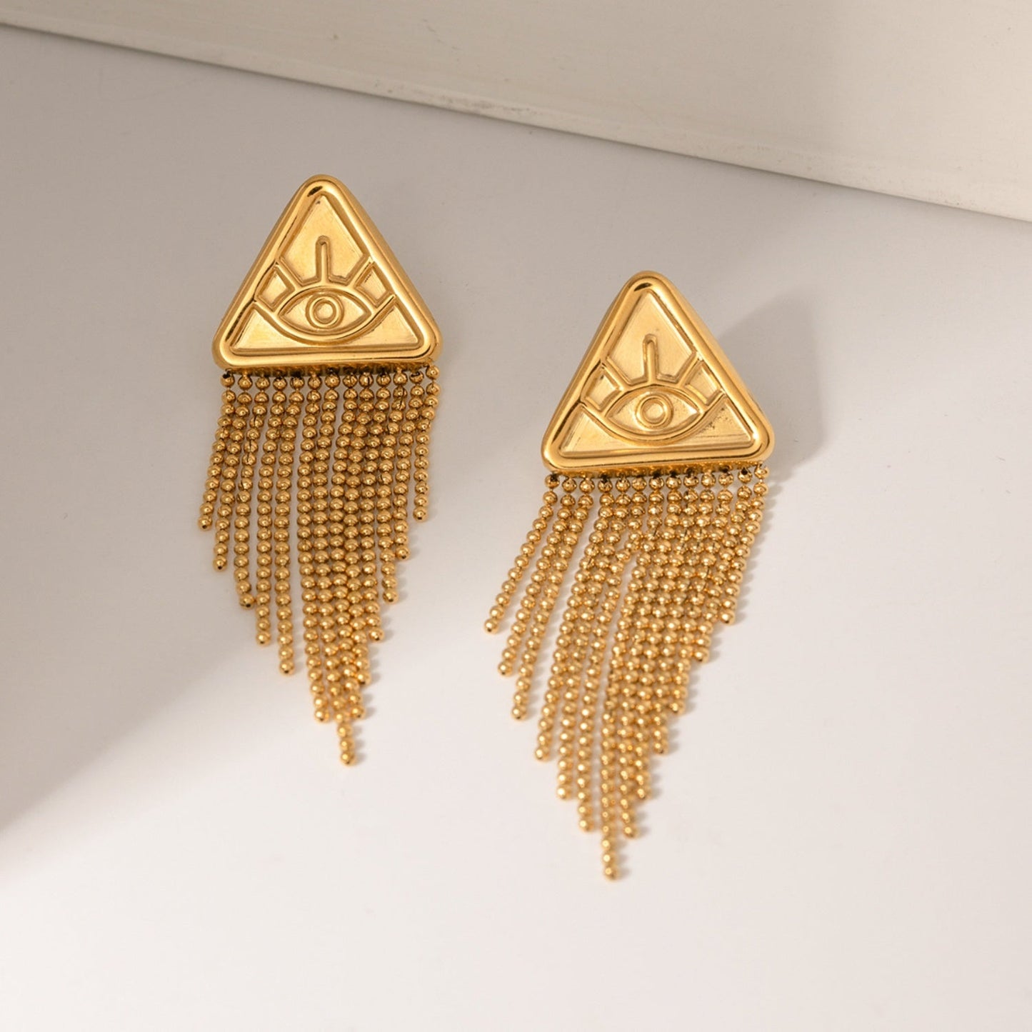 Beach Rose Co.Gold Evil Eye Chain Fringe Earrings