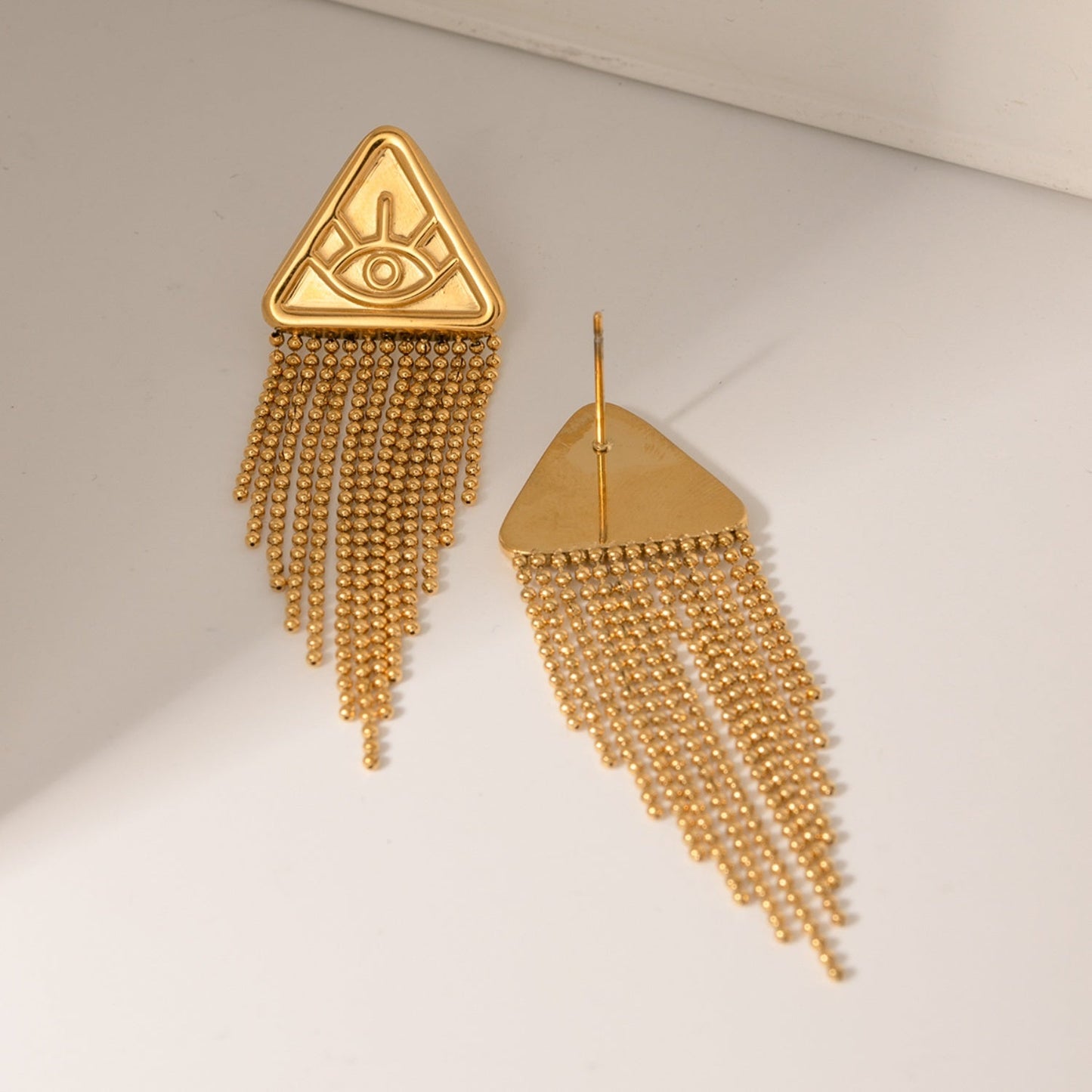 Beach Rose Co.Gold Evil Eye Chain Fringe Earrings