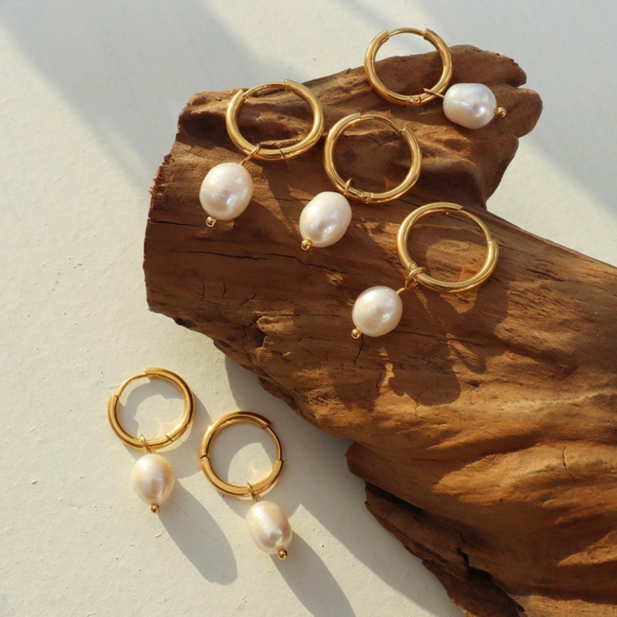 Beach Rose Co.Gold Pearl Huggie Drop Earrings