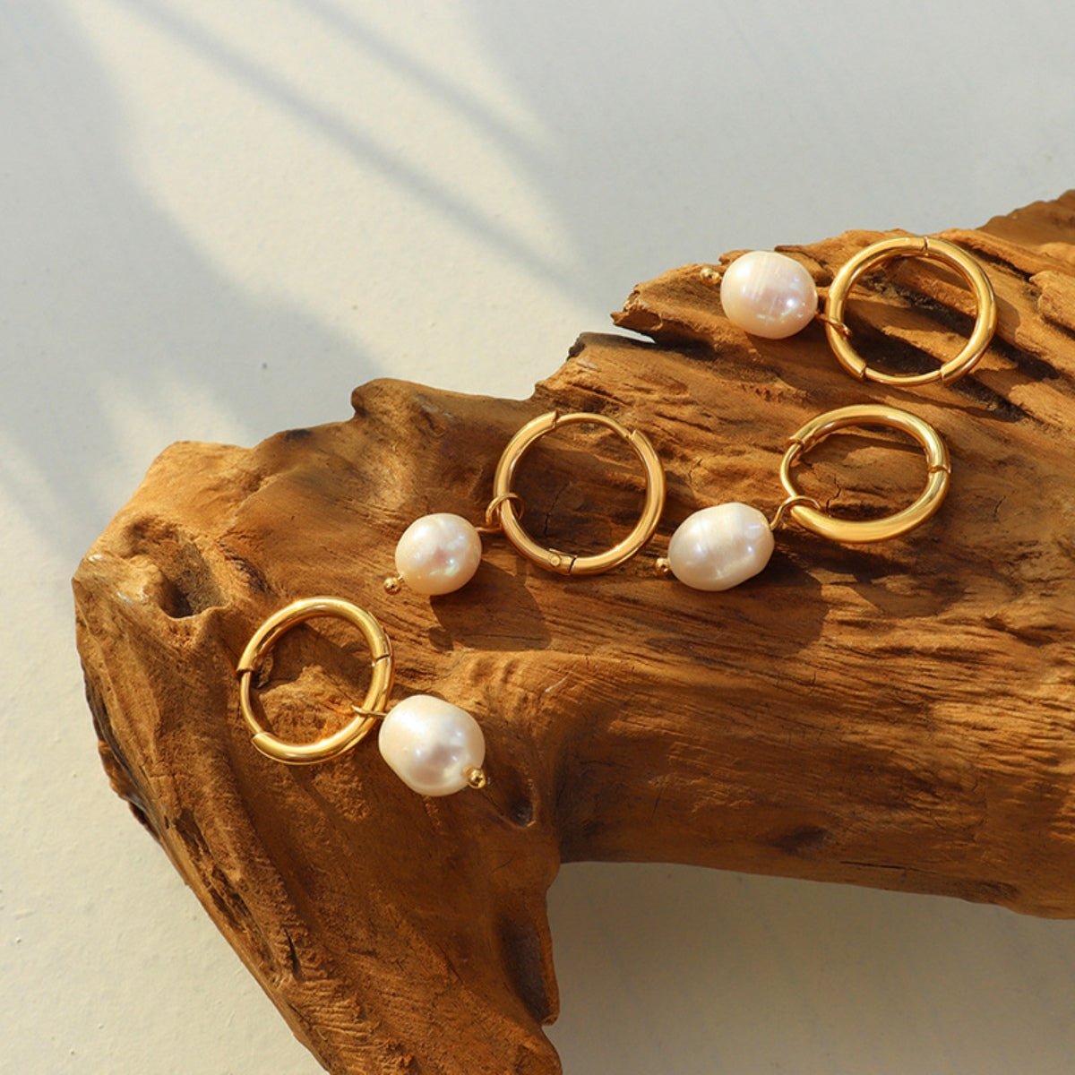 Beach Rose Co.Gold Pearl Huggie Drop Earrings