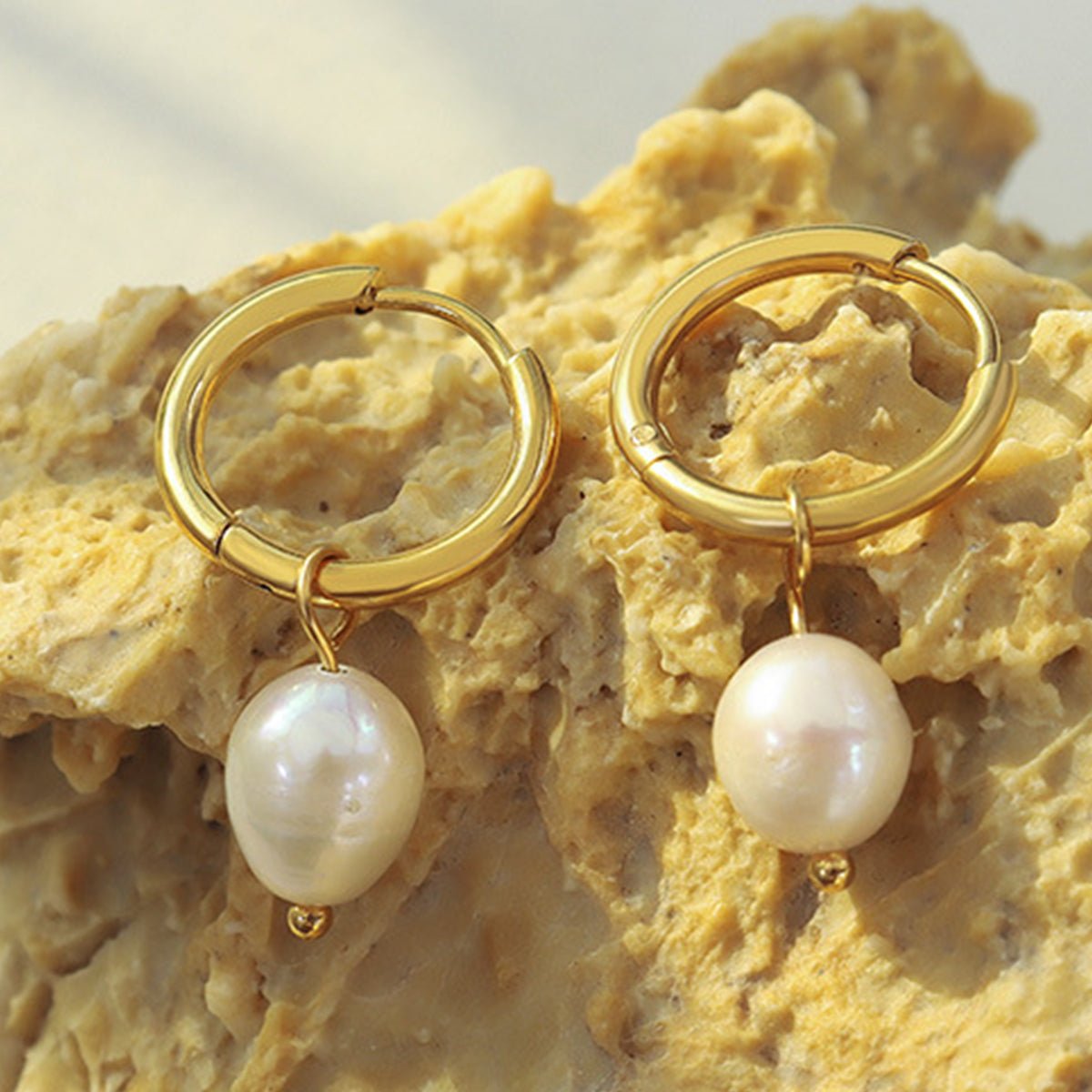 Beach Rose Co.Gold Pearl Huggie Drop Earrings