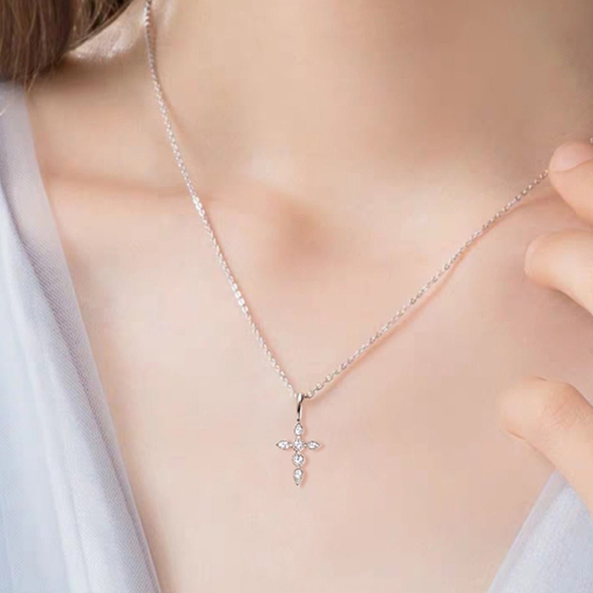 Beach Rose Co.Moissanite Cross Pendant Necklace