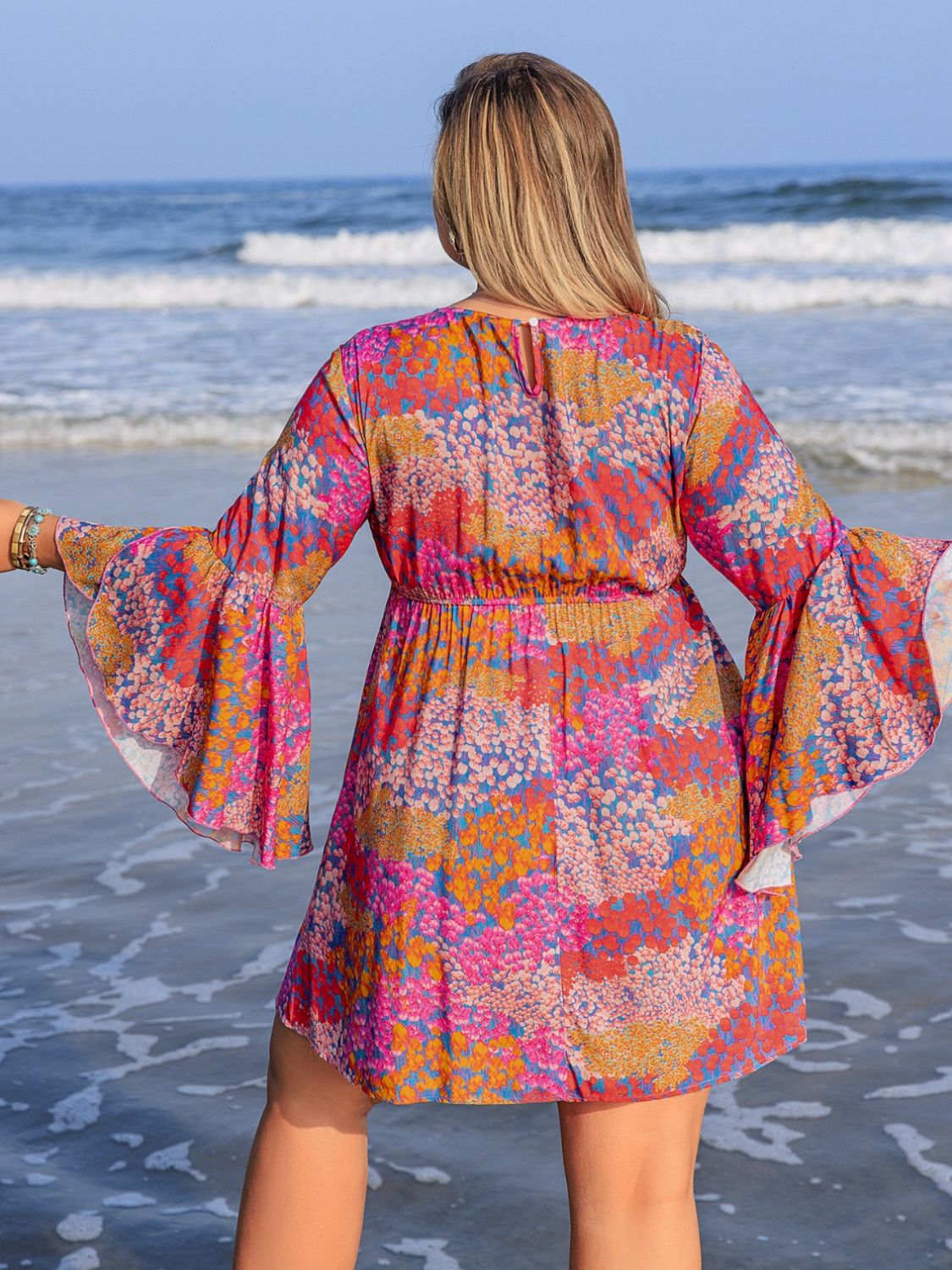 Beach Rose Co.Plus Size Printed Long Sleeve Mini Dress in Scarlet