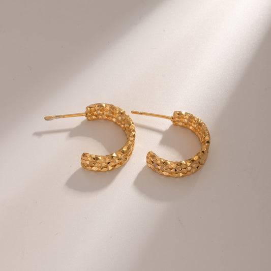 Beach Rose Co.Textured Gold C - Hoop Earrings