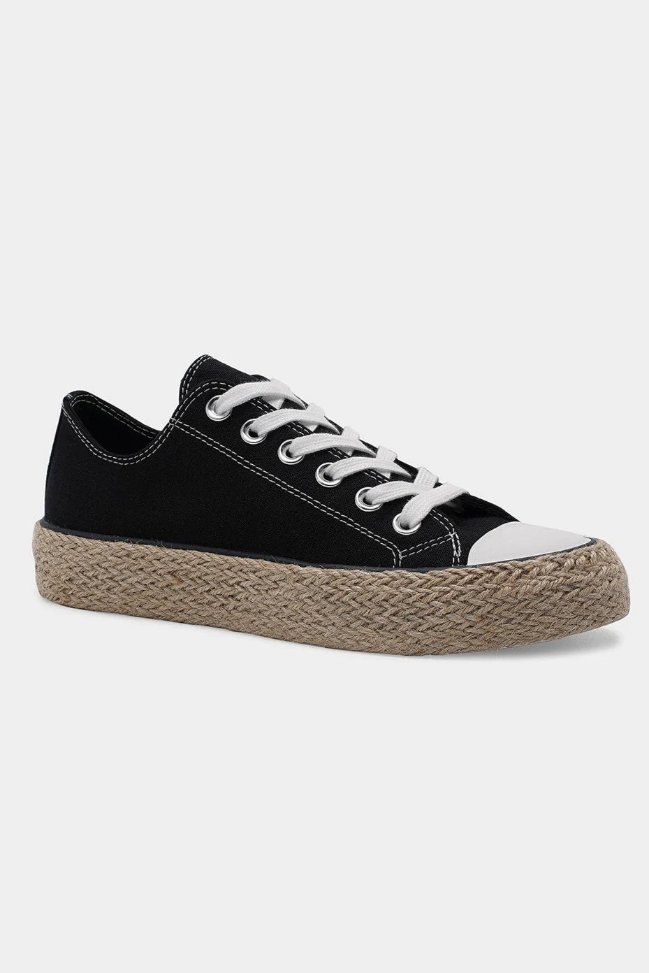 BEAST FASHION - Black Canvas Lace - Up Espadrille Sneakers