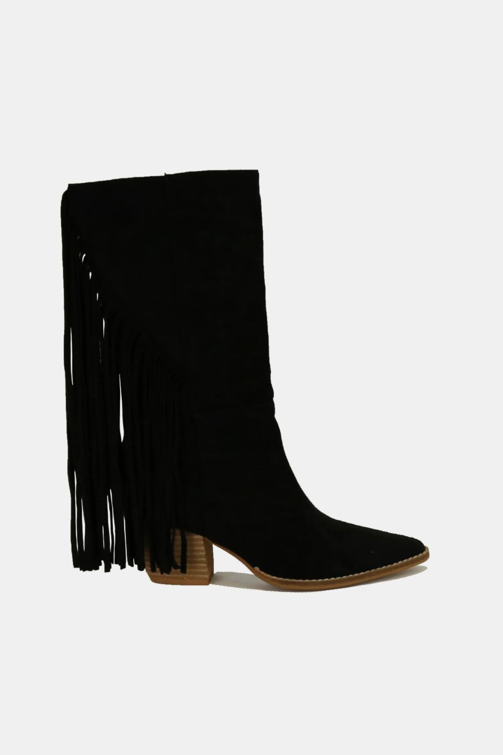 BEAST FASHION - Black Fringe Pointed Toe Suede Boots