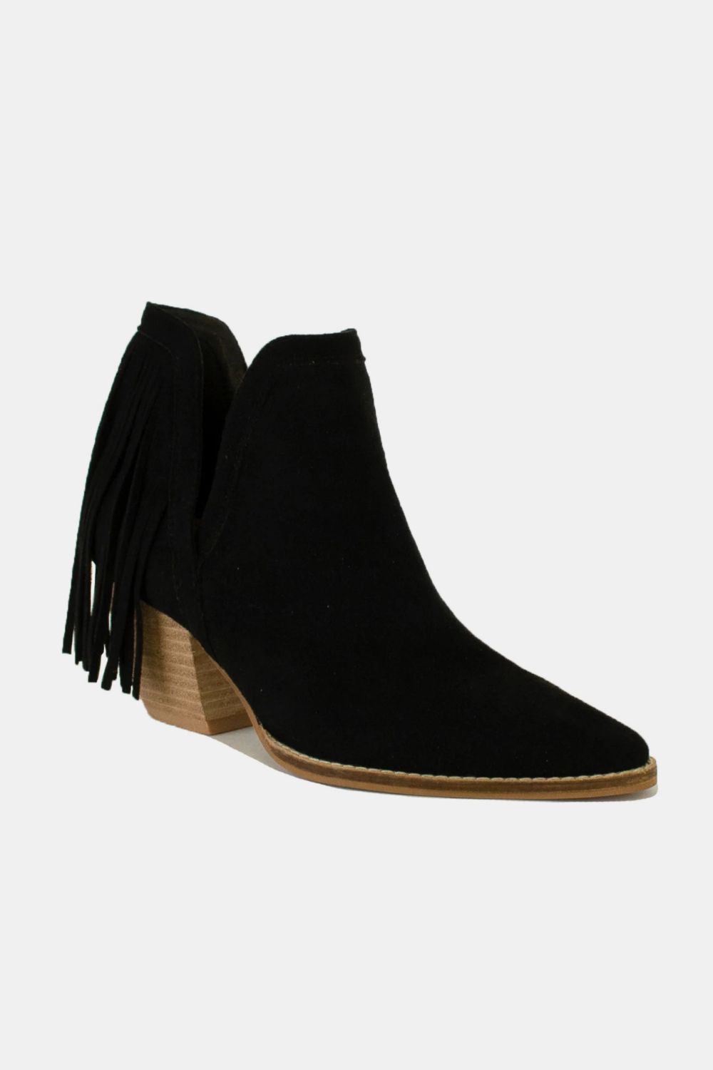 BEAST FASHION - Black Vegan Leather Fringe Ankle Booties