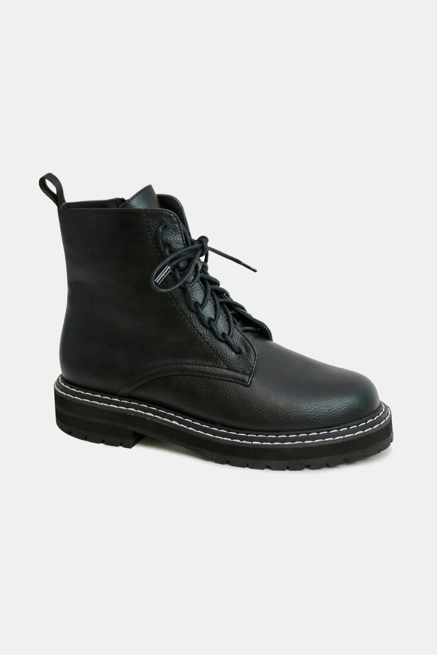 BEAST FASHION - Black Vegan Leather Lace - Up Combat Boots