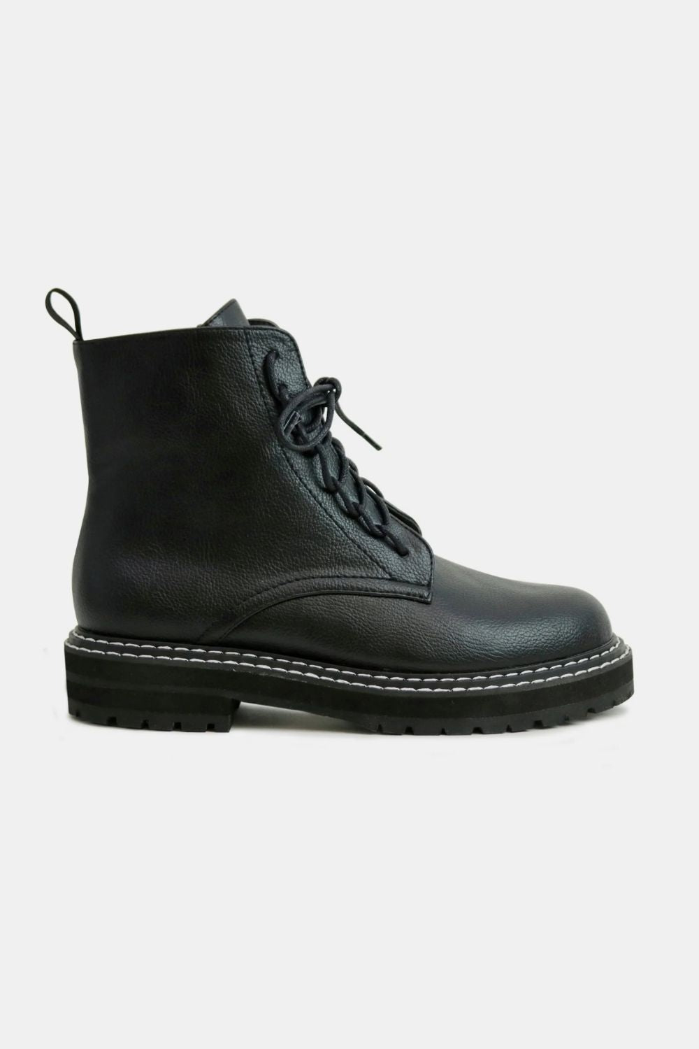 BEAST FASHION - Black Vegan Leather Lace - Up Combat Boots