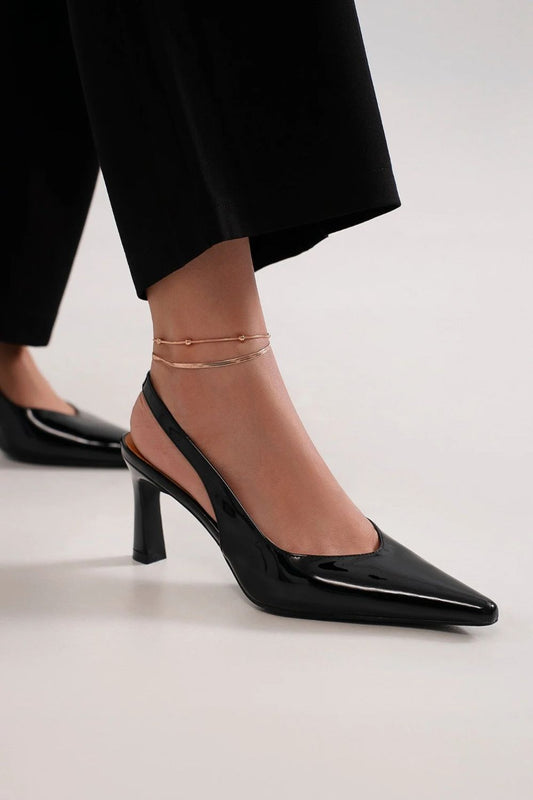 BEAST FASHION - Black Vegan Leather Slingback Pumps