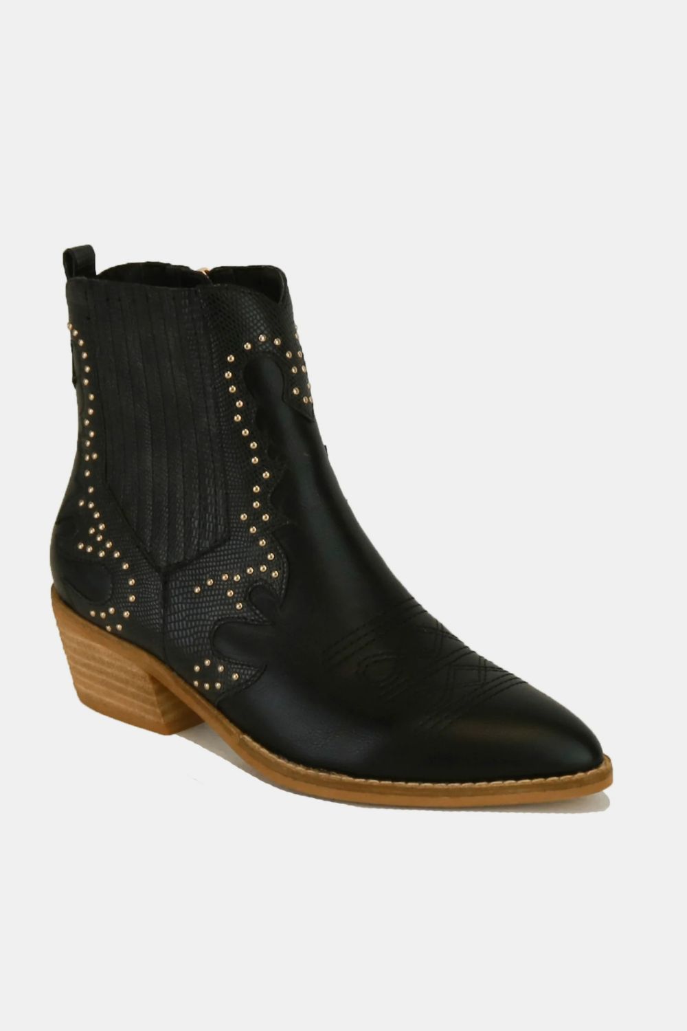 BEAST FASHION - Black Vegan Leather Studded Chelsea Boots