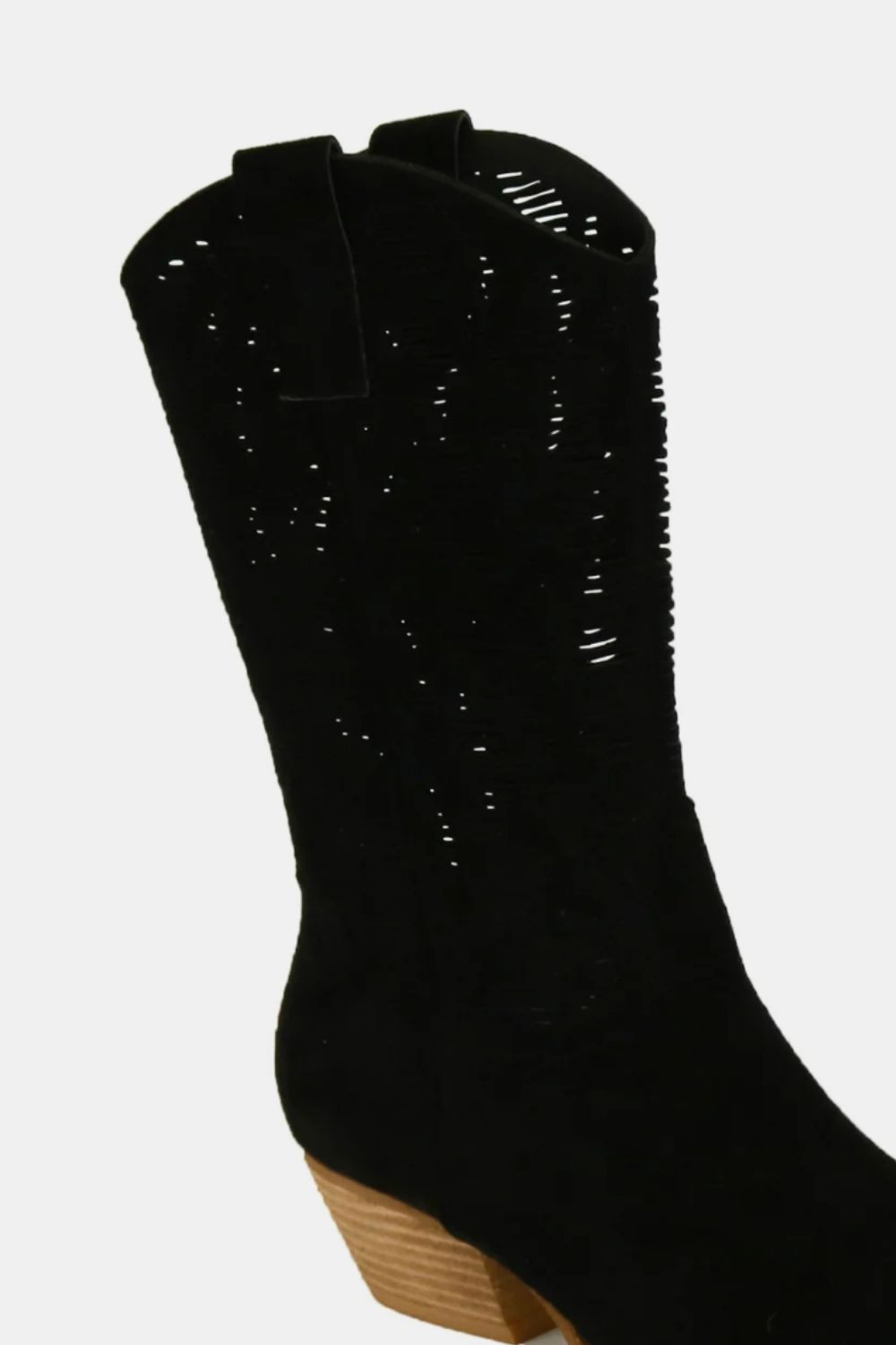 BEAST FASHION - Black Vegan Suede Laser Cutout Cowgirl Boots