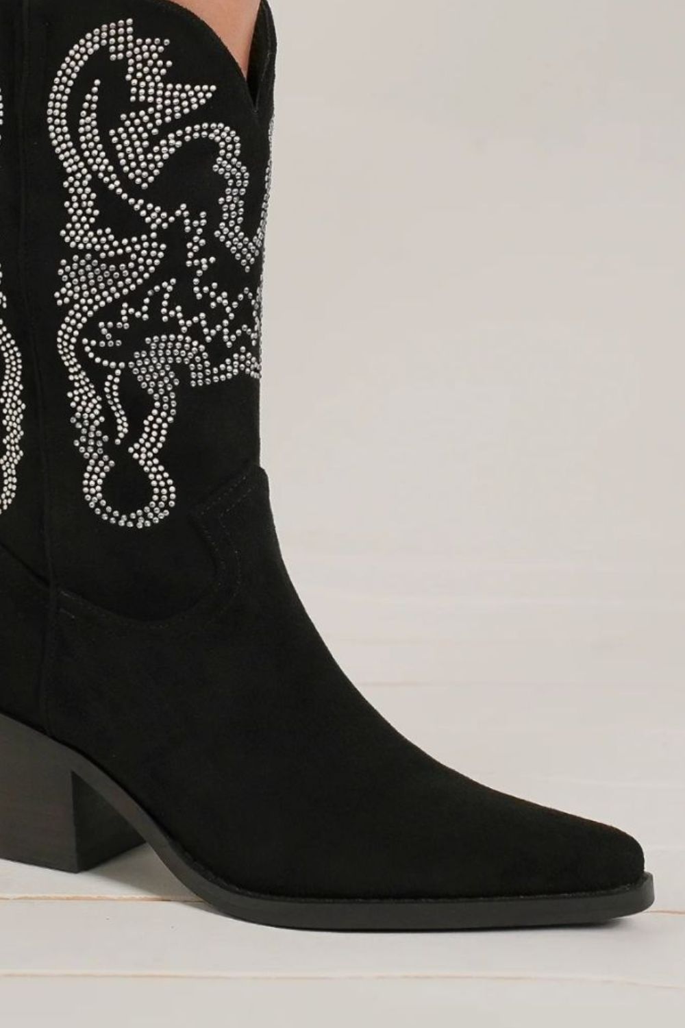 BEAST FASHION - Black Vegan Suede Rhinestone Cowgirl Boots