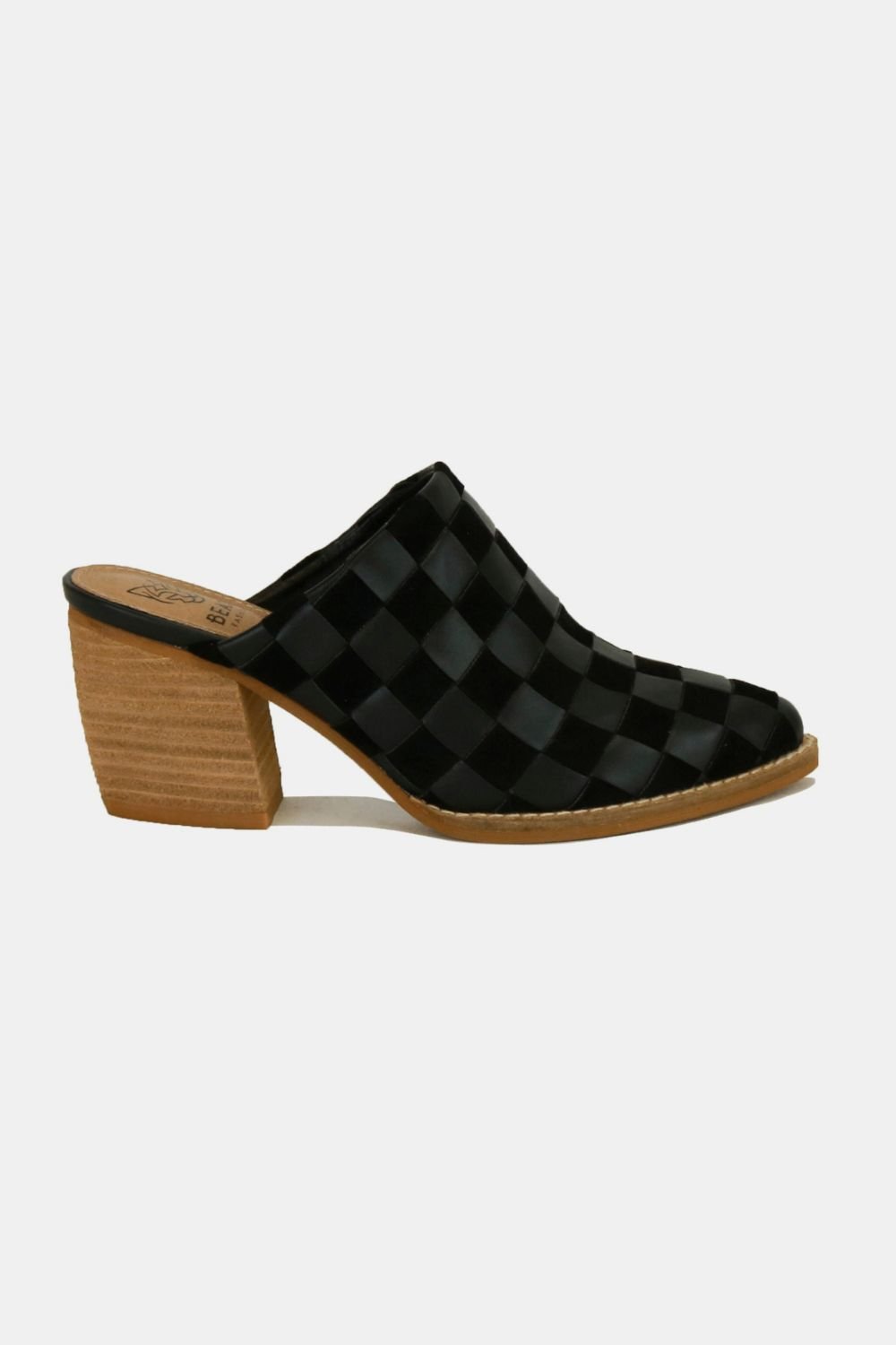 BEAST FASHION - Black Woven Vegan Leather Block Heel Mules