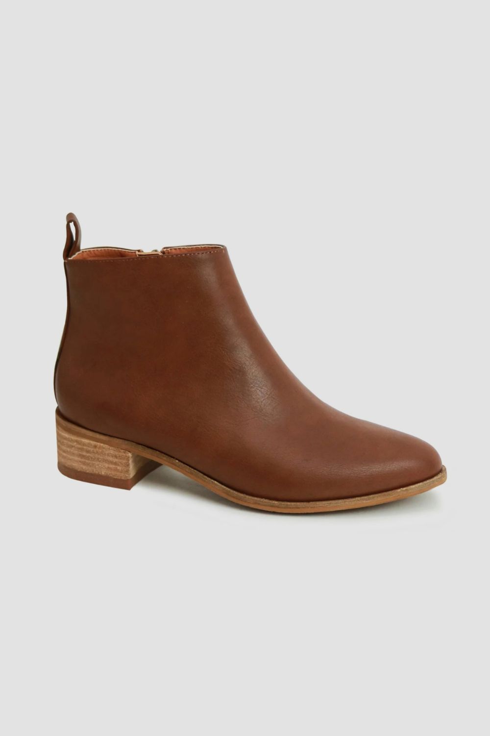 BEAST FASHION - Brown Vegan Leather Block Heel Booties