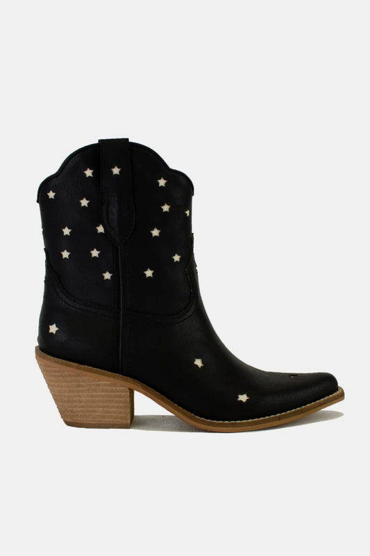 BEAST FASHION - Brown Vegan Leather Star - Cutout Cowgirl Boots