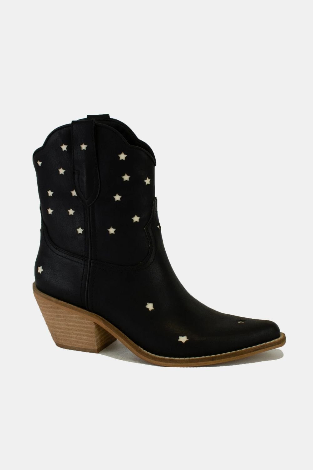 BEAST FASHION - Brown Vegan Leather Star - Cutout Cowgirl Boots