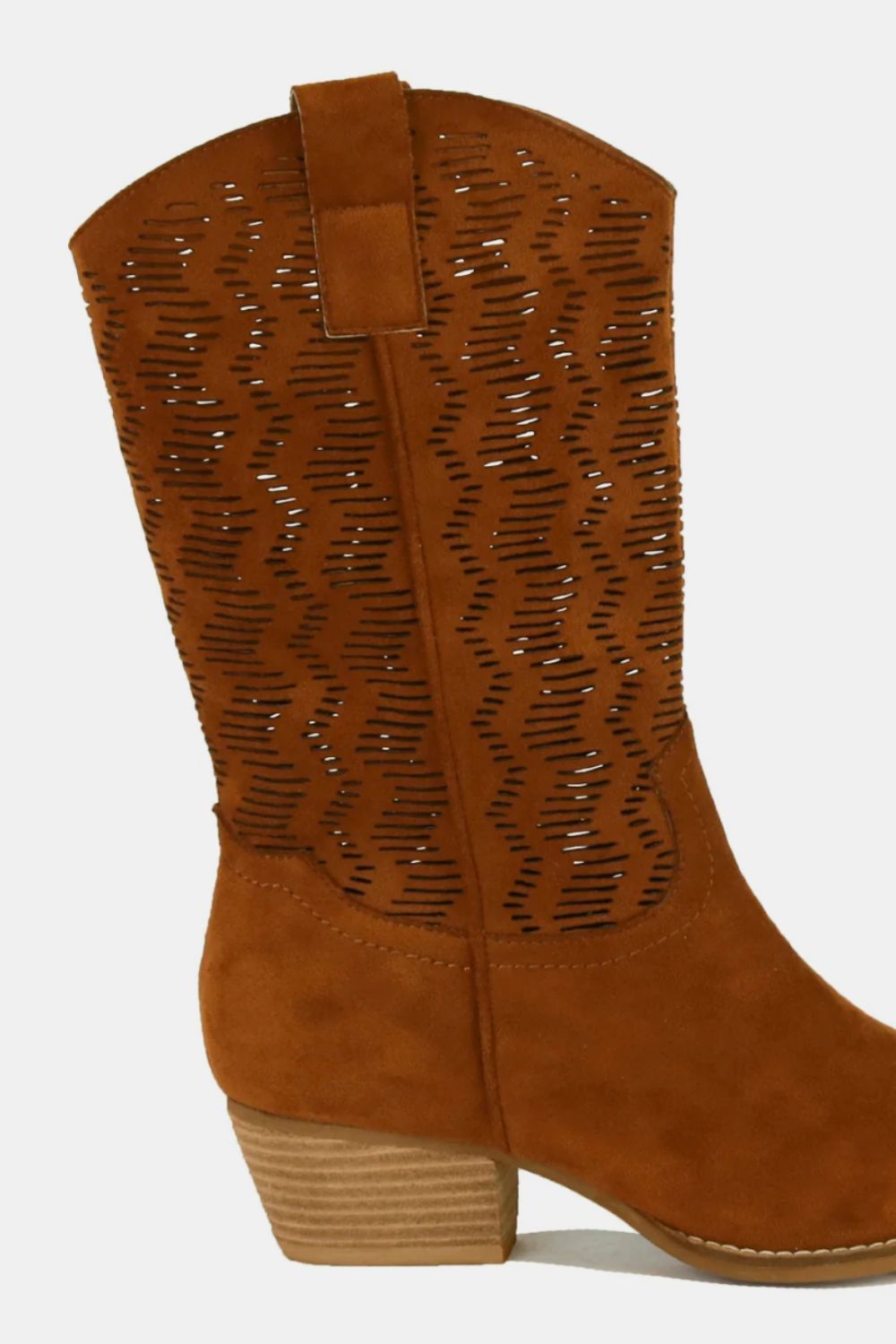 BEAST FASHION - Brown Vegan Suede Laser Cutout Cowgirl Boots