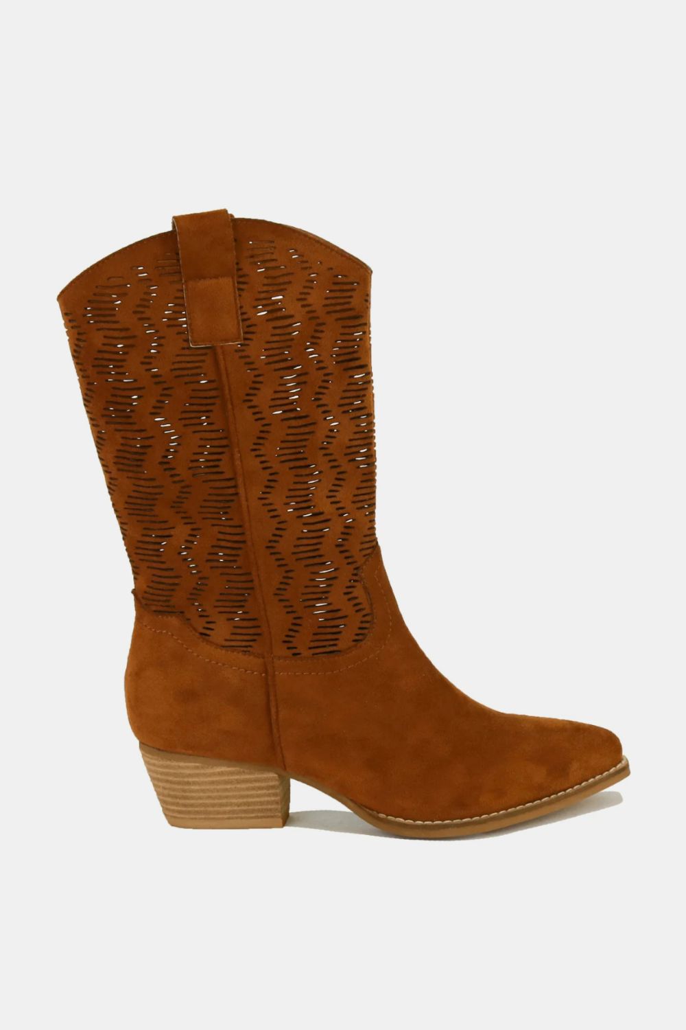 BEAST FASHION - Brown Vegan Suede Laser Cutout Cowgirl Boots