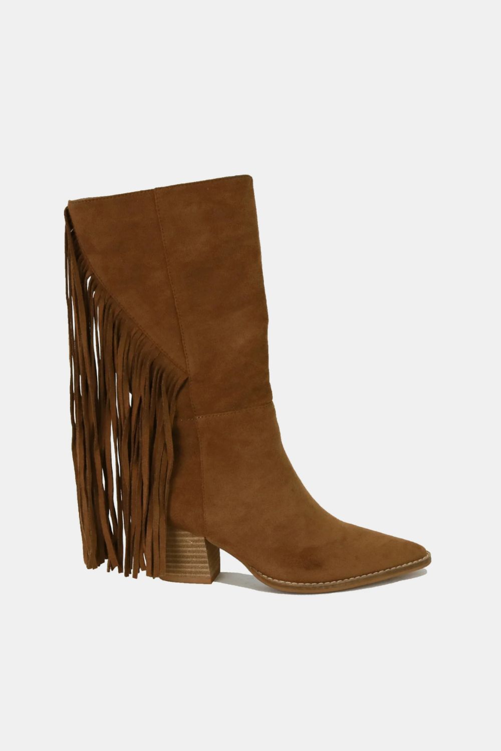 BEAST FASHION - Fringe Pointed Toe Suede Boots in Coffee