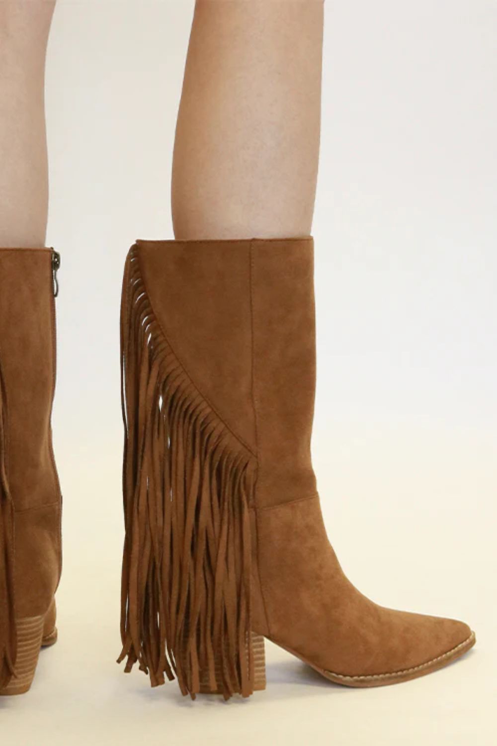 BEAST FASHION - Fringe Pointed Toe Suede Boots in Coffee