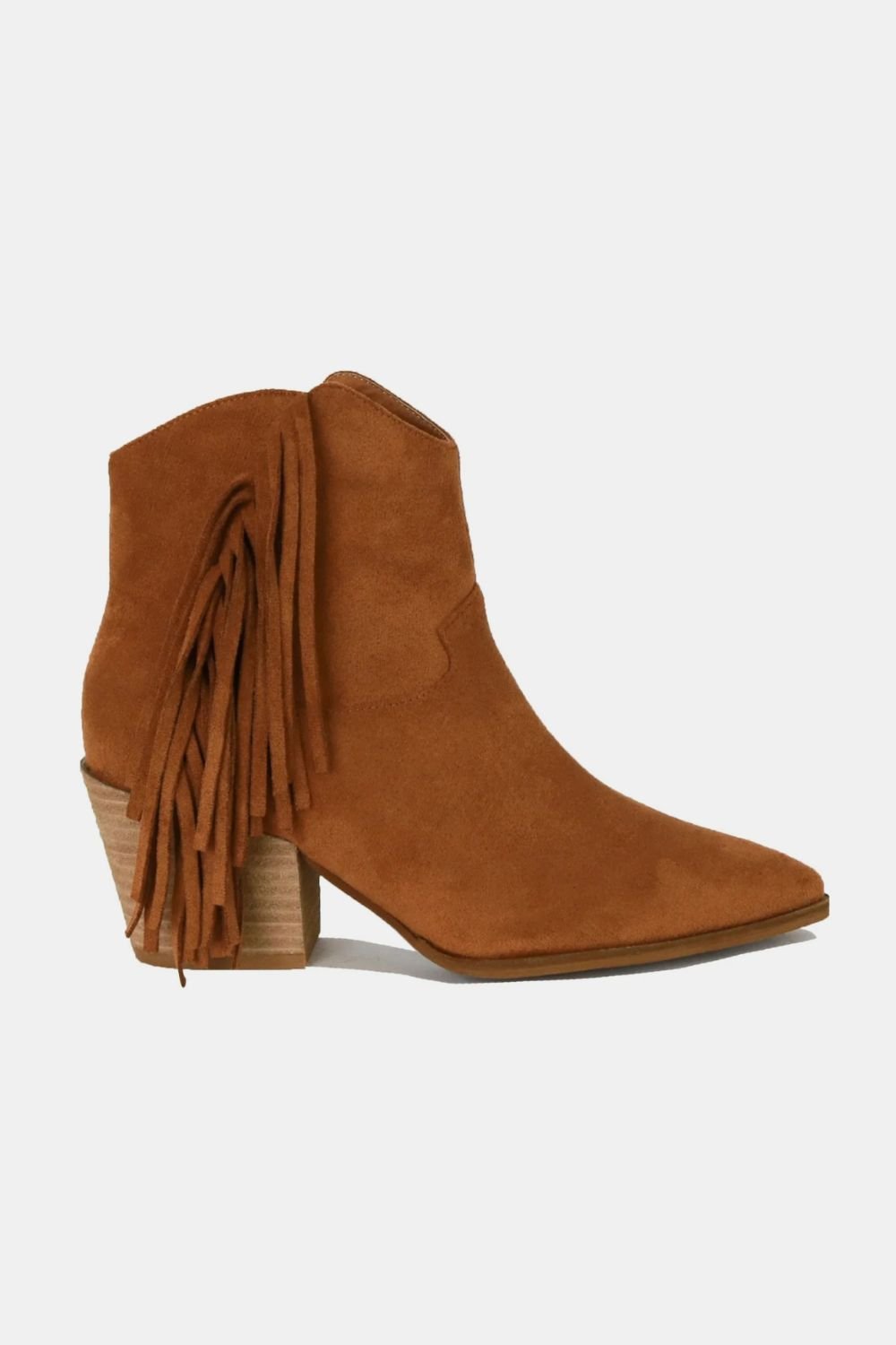 BEAST FASHION - Suede Fringe Ankle Boots in Caramel