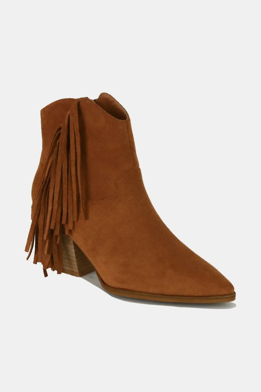 BEAST FASHION - Suede Fringe Ankle Boots in Caramel