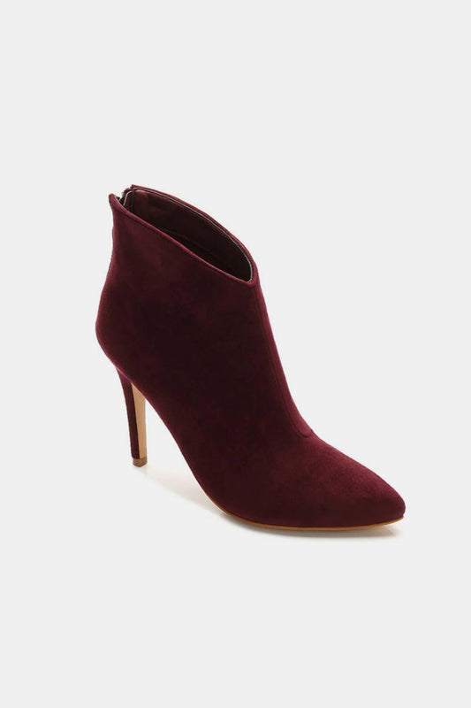 BEAST FASHION - Suede Stiletto Ankle Booties in Wine