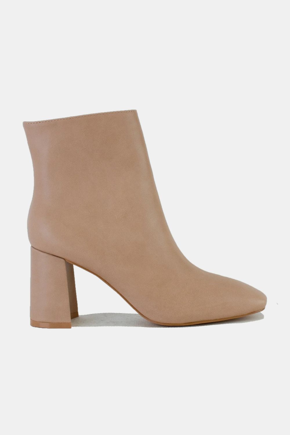 BEAST FASHION - Vegan Leather Block Heel Boots in Nude