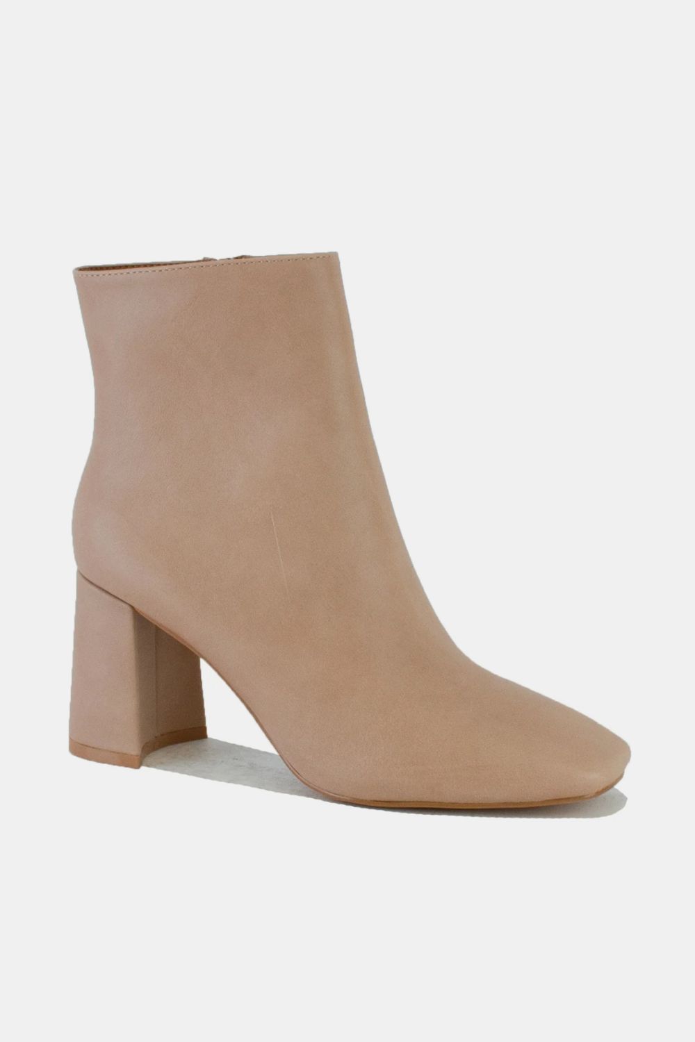 BEAST FASHION - Vegan Leather Block Heel Boots in Nude