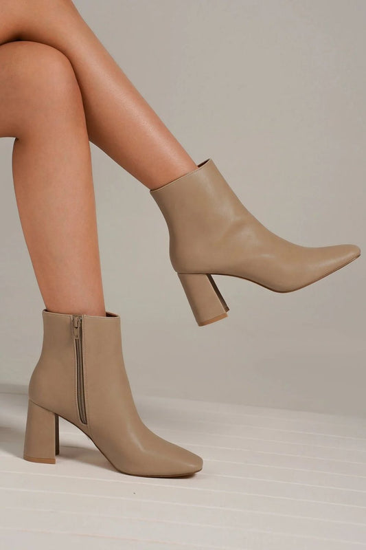 BEAST FASHION - Vegan Leather Block Heel Boots in Nude