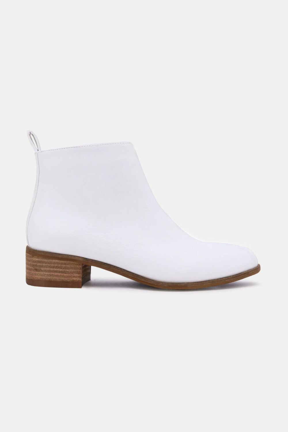 BEAST FASHION - White Vegan Leather Block Heel Booties