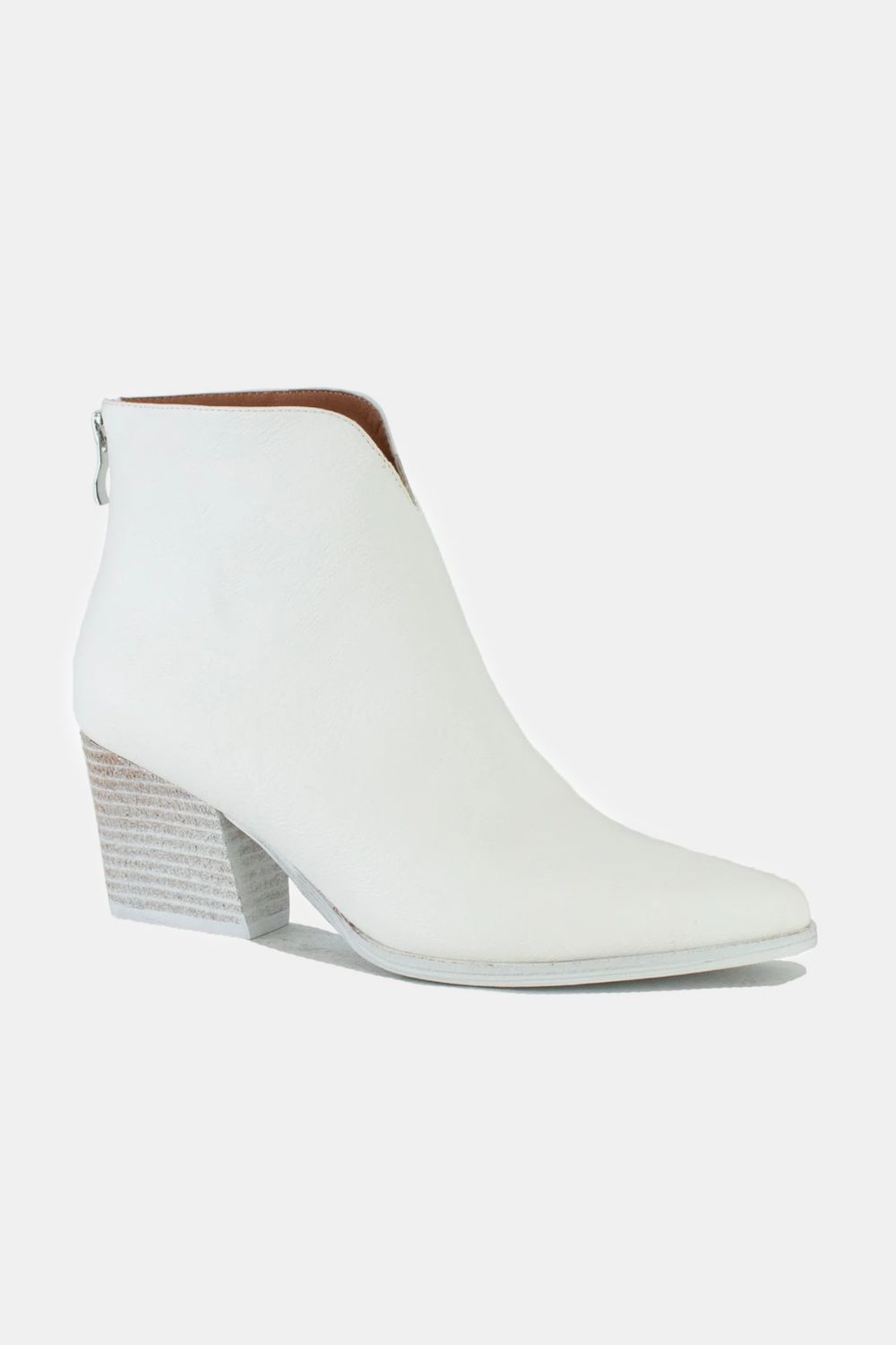 BEAST FASHION - White Vegan Leather Block Heel Booties