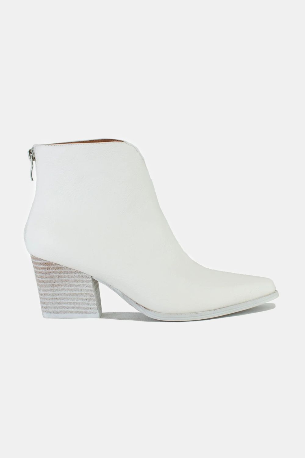 BEAST FASHION - White Vegan Leather Block Heel Booties