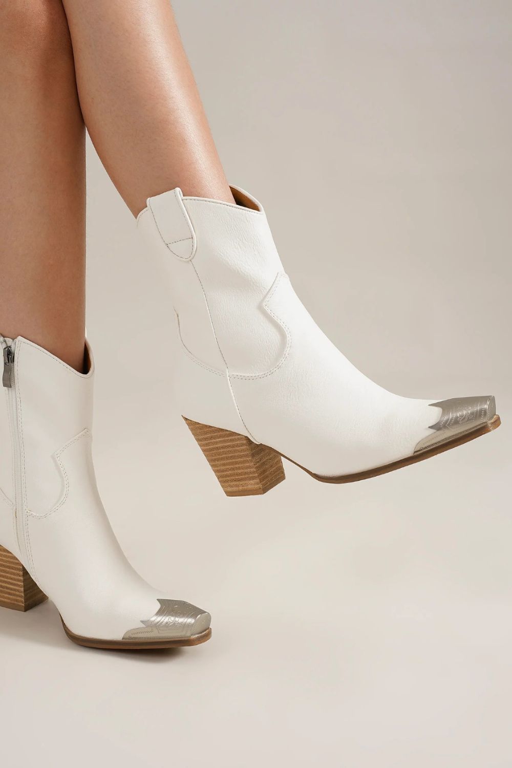 BEAST FASHION - White Vegan Leather Cowgirl Boots