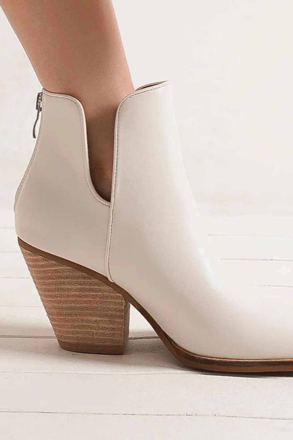 BEAST FASHION - White Vegan Leather Silver Toe Ankle Boots