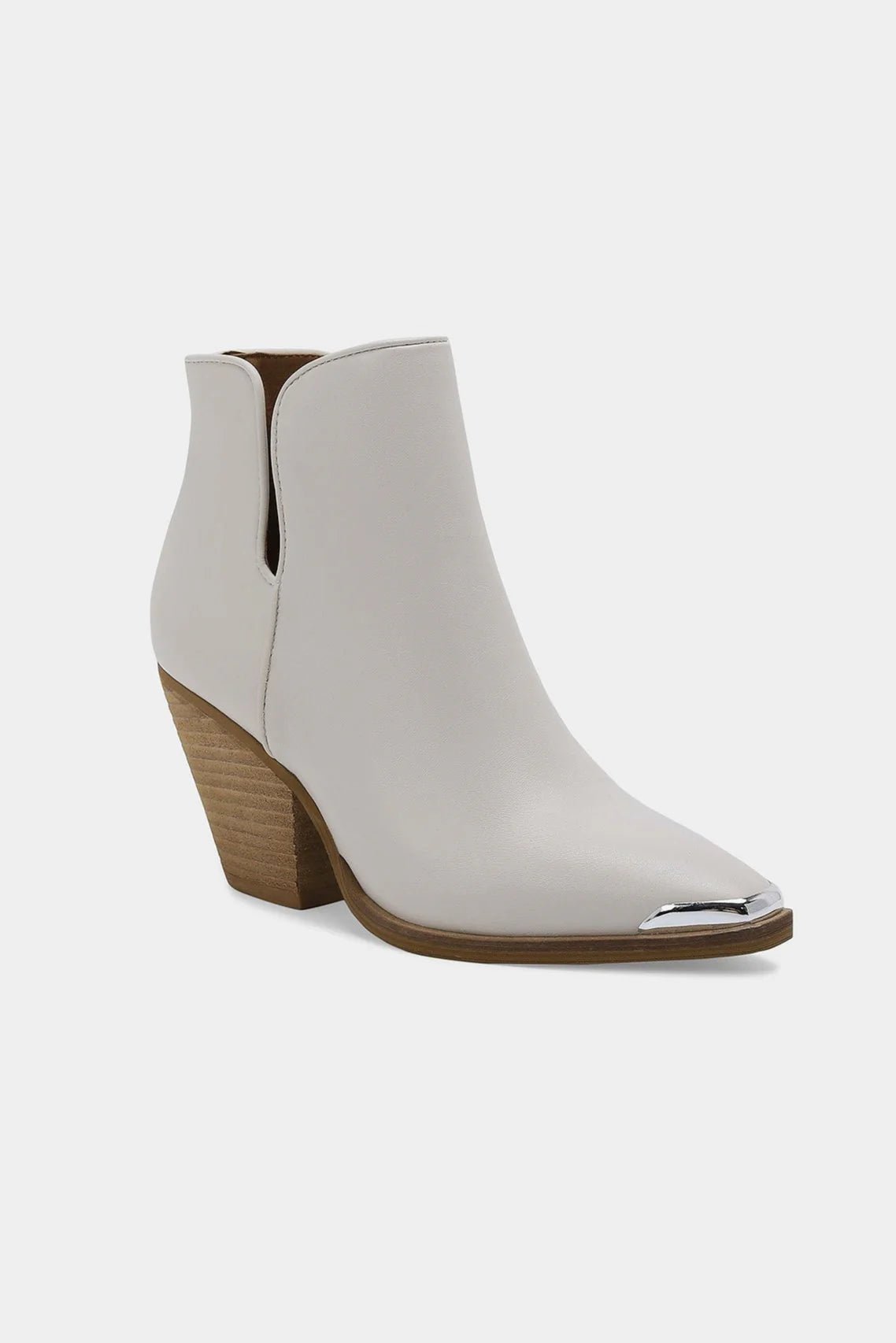 BEAST FASHION - White Vegan Leather Silver Toe Ankle Boots