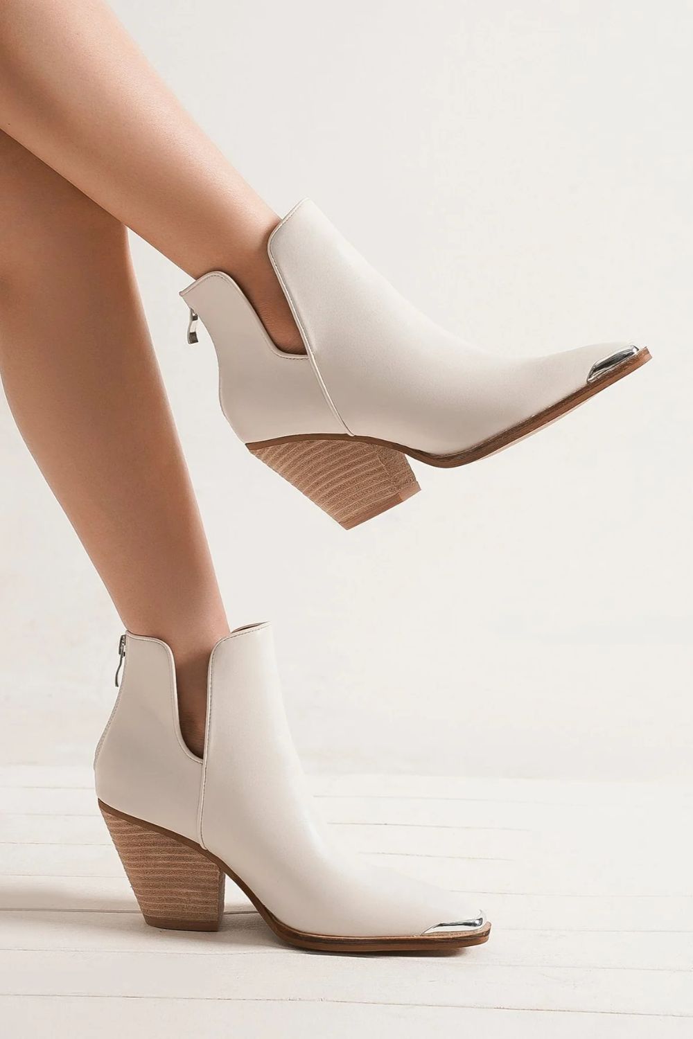 BEAST FASHION - White Vegan Leather Silver Toe Ankle Boots