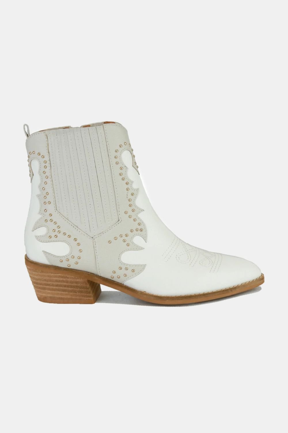 BEAST FASHION - White Vegan Leather Studded Chelsea Boots