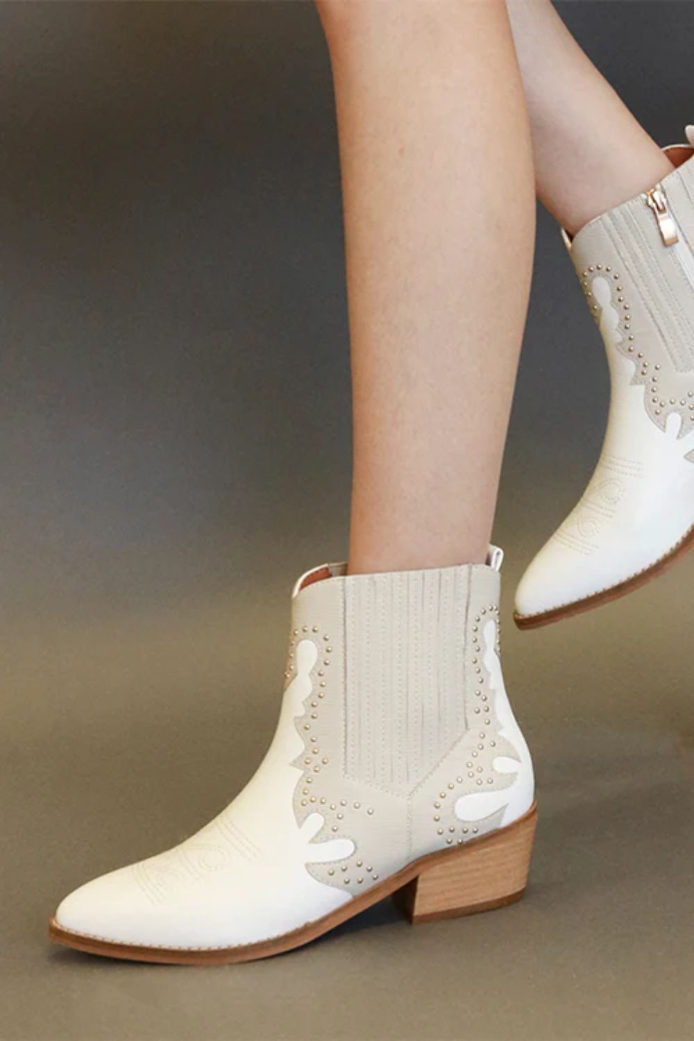 BEAST FASHION - White Vegan Leather Studded Chelsea Boots