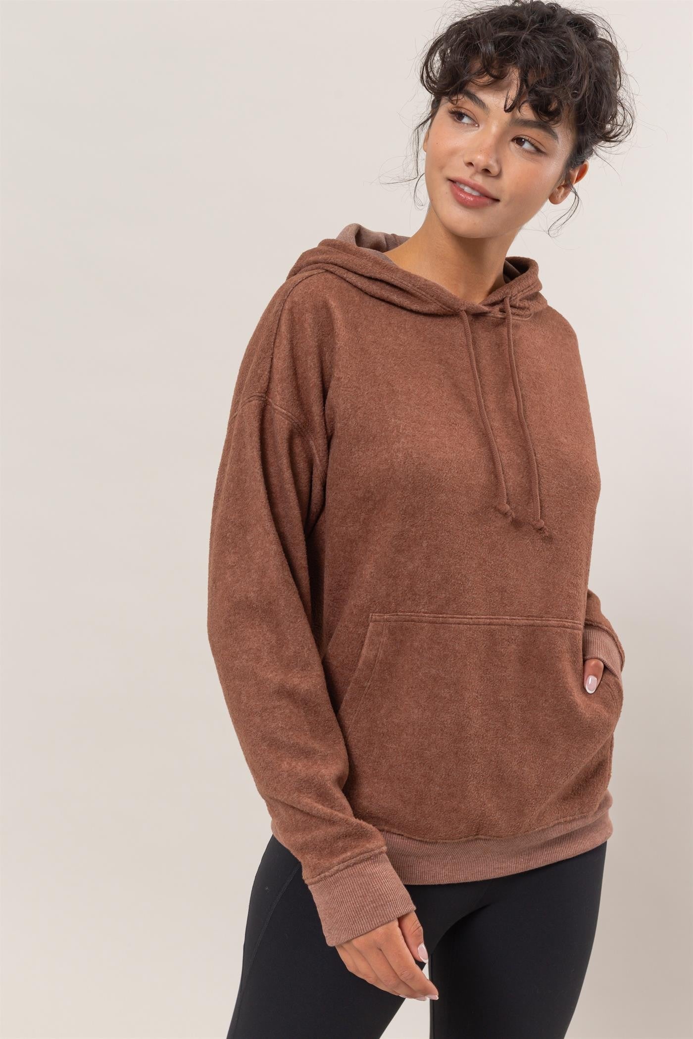 Brushed Long Sleeve Hoodie in Chestnut