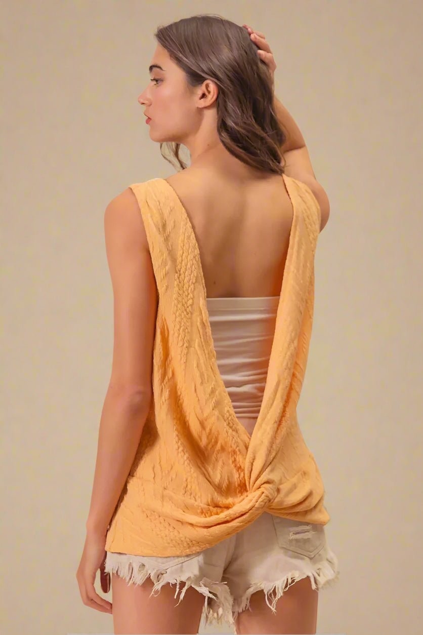 BiBi - Apricot Cable Knit Twist - Back Sleeveless Top