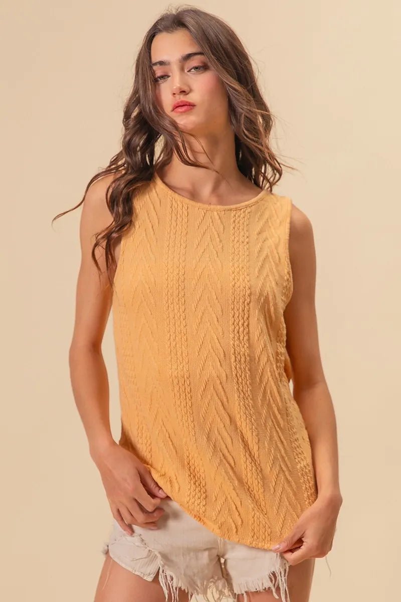 BiBi - Apricot Cable Knit Twist - Back Sleeveless Top