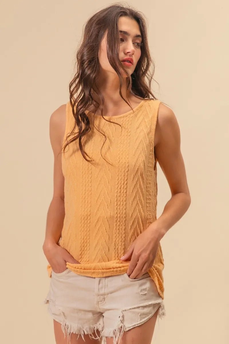 BiBi - Apricot Cable Knit Twist - Back Sleeveless Top