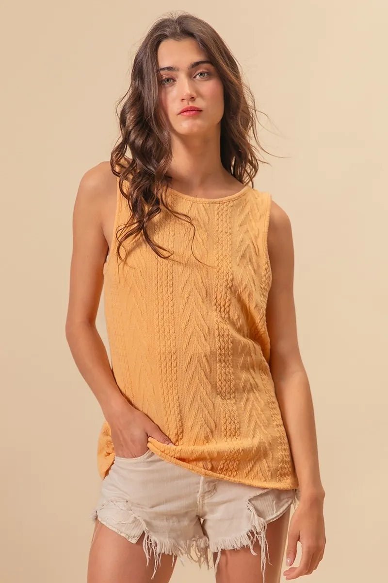 BiBi - Apricot Cable Knit Twist - Back Sleeveless Top