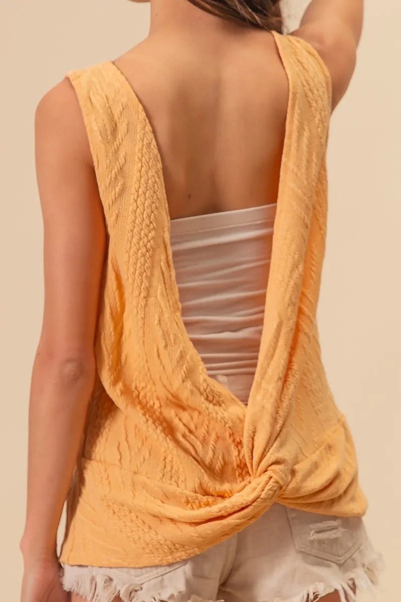 BiBi - Apricot Cable Knit Twist - Back Sleeveless Top
