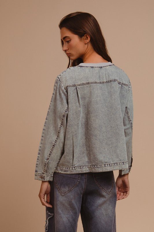 BiBi - Blue Mineral Wash Checkered Denim Top