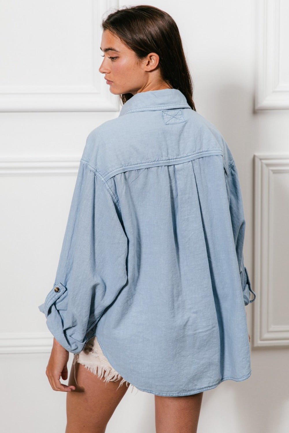 BiBi - Button Down Stitch Detail Denim Shirt